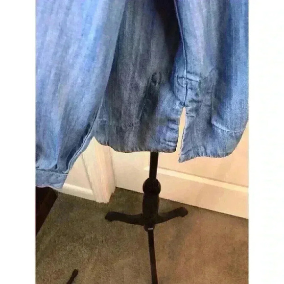 Crown And Ivy XL Blue Denim Chambray Blouse Tie Sleeves V-Neck Lyocell - Picture 3 of 7